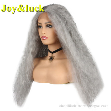 Wholesale Prices Front Lace Women Wig Long Soft Fashion Style For Party Synthetic Wig Natural Grey Kinky Curl Ladies Hair Wigs
